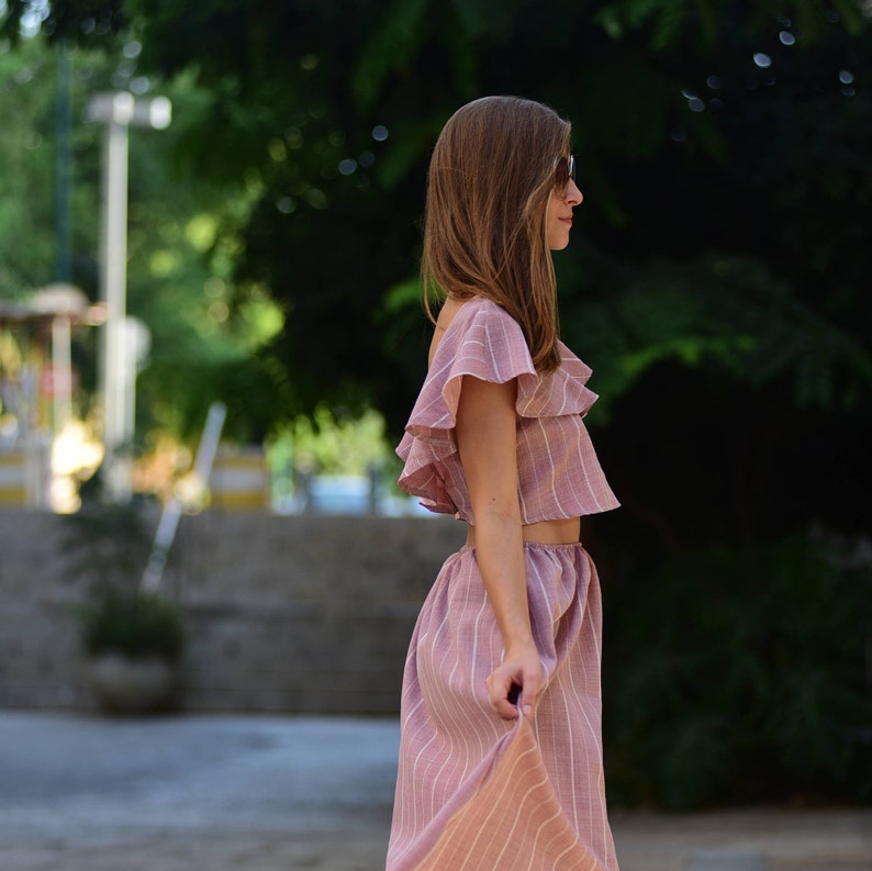 Linen Striped Top Linen Top Women Top Summer Top Open Back Etsy