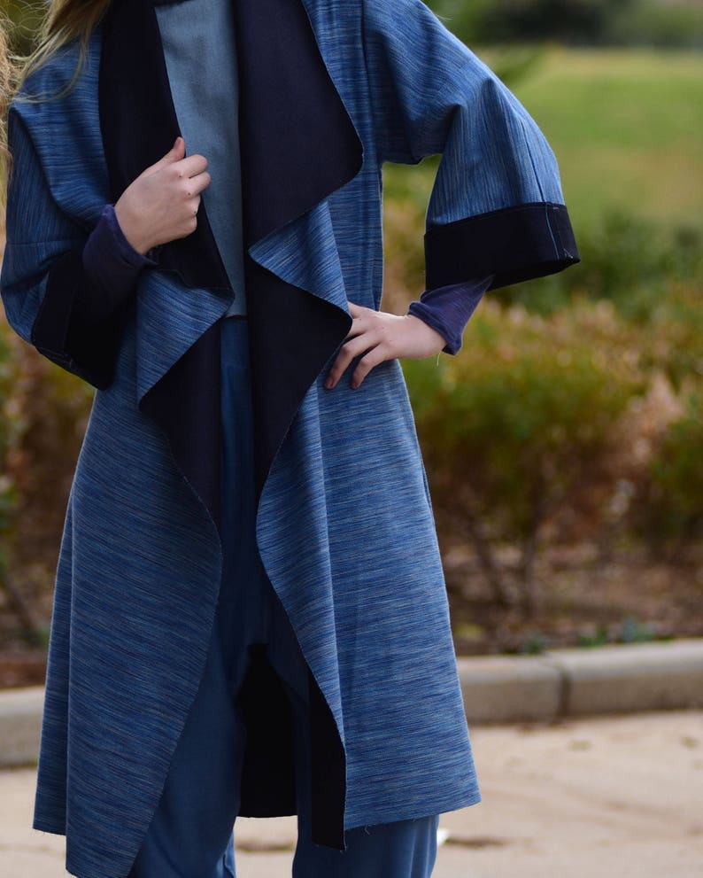 Denim Coat, Kimono Coat, Japanese Clothing, Light Blue Coat, Boho Kimono, Japanese Kimono Coat, Denim Clothing, Long Coat, Maxi Coat image 5