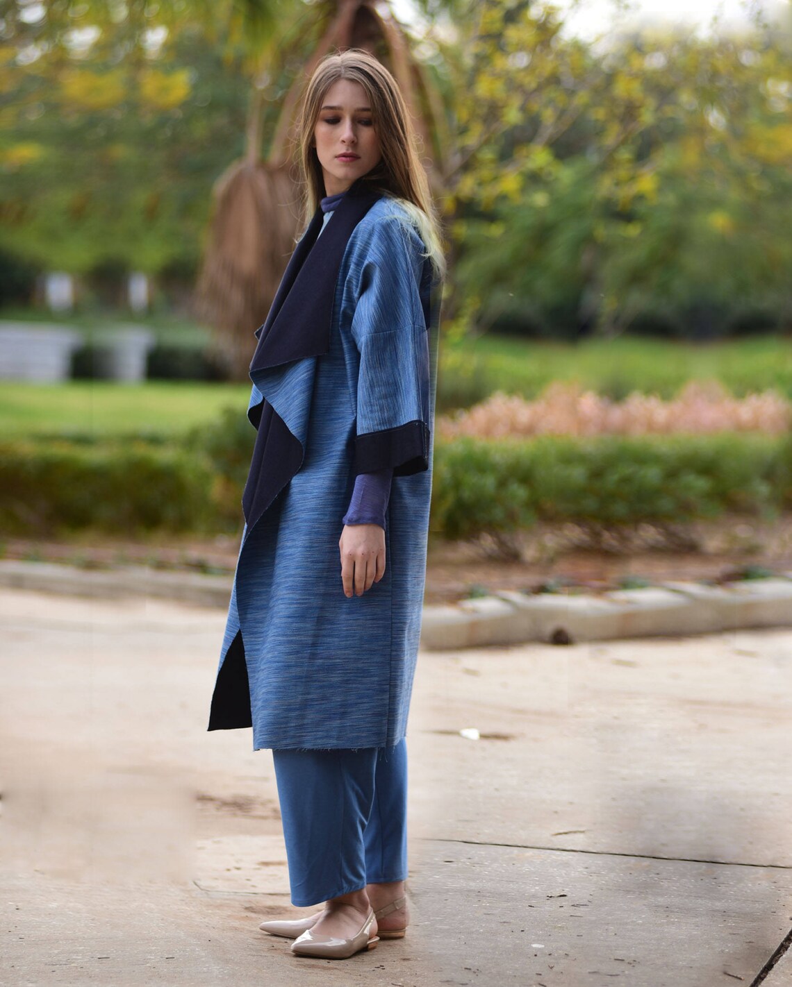 Blue Evening Jacquard Kimono Boho Fall Kimono Top Women | Etsy