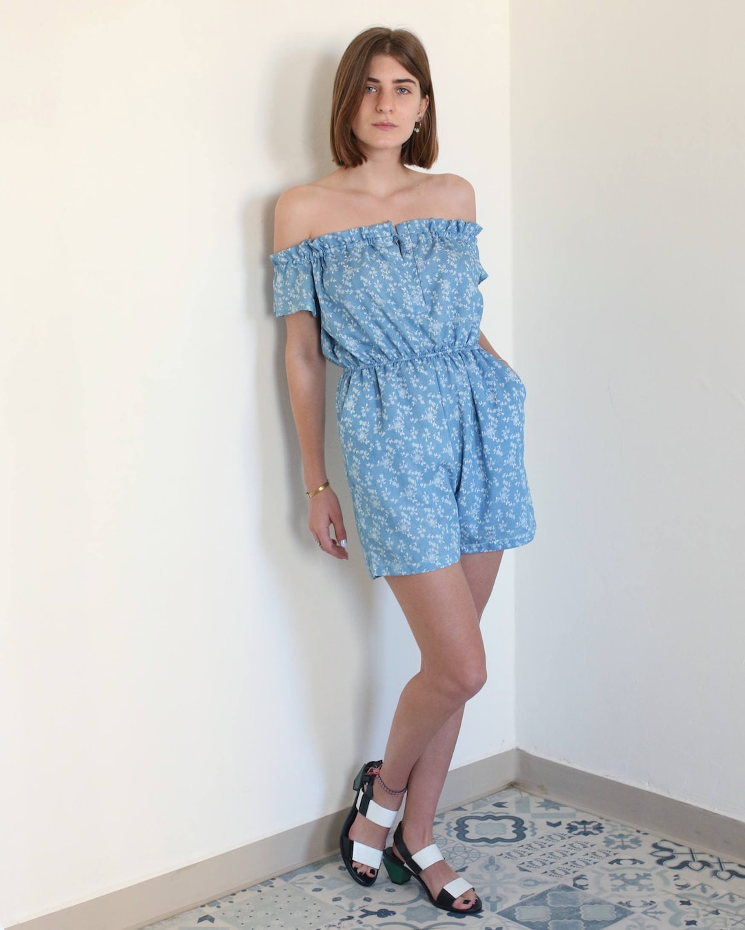 Salopette Corta In Denim Per Ragazza - Tuta Jeans Completa, Taglia 160, Blu - Foto 6