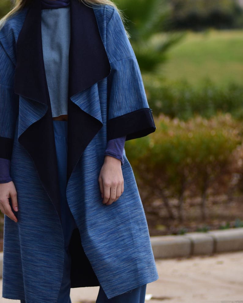 Denim Coat, Kimono Coat, Japanese Clothing, Light Blue Coat, Boho Kimono, Japanese Kimono Coat, Denim Clothing, Long Coat, Maxi Coat image 8