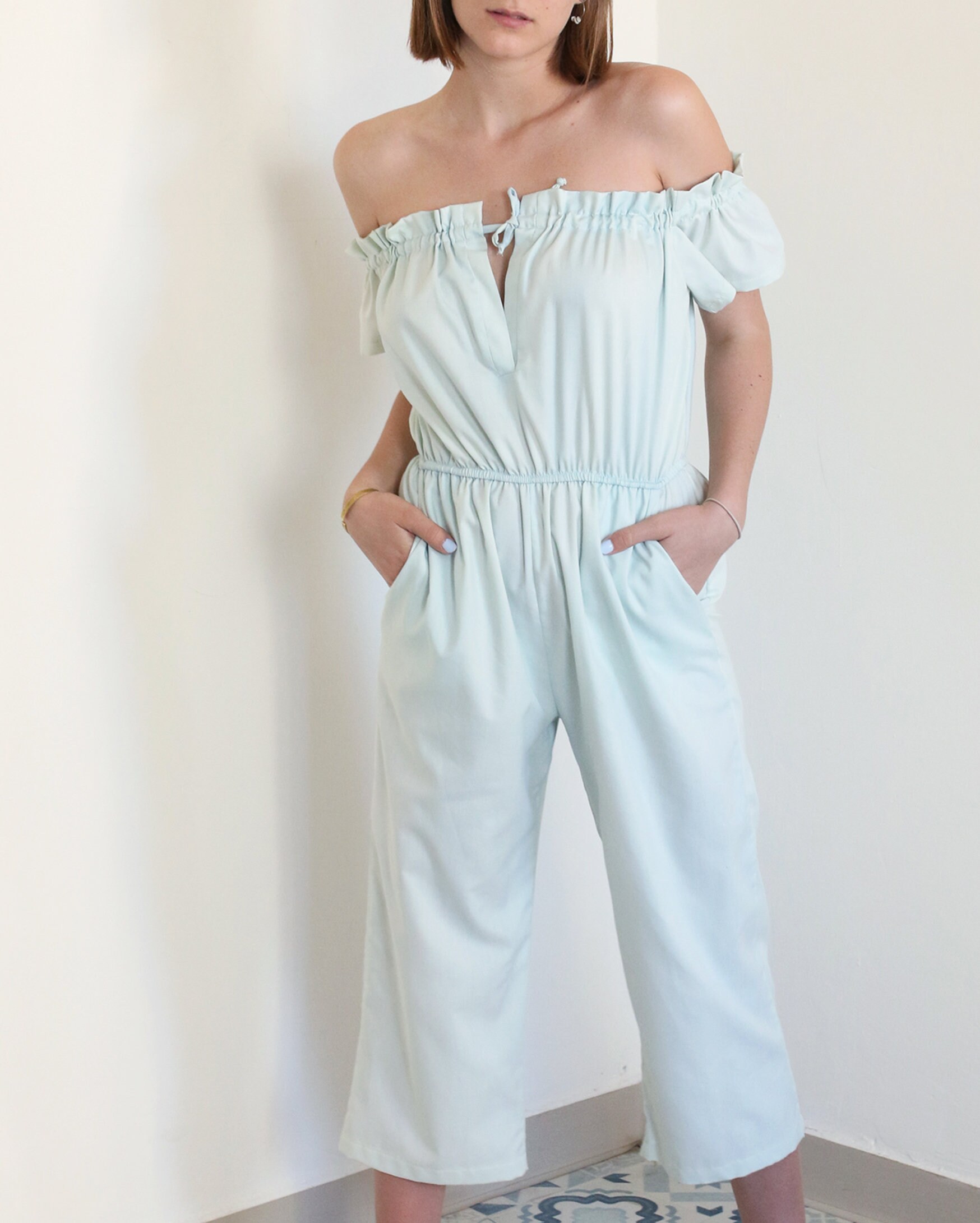 Denim Jumpsuit hellblau Strampler Off Shoulder Jumpsuit Etsy