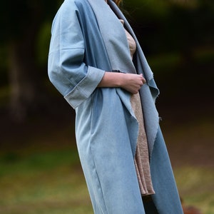 Denim Coat, Kimono Coat, Japanese Clothing, Light Blue Coat, Boho Kimono, Japanese Kimono Coat, Denim Clothing, Long Coat, Maxi Coat image 2