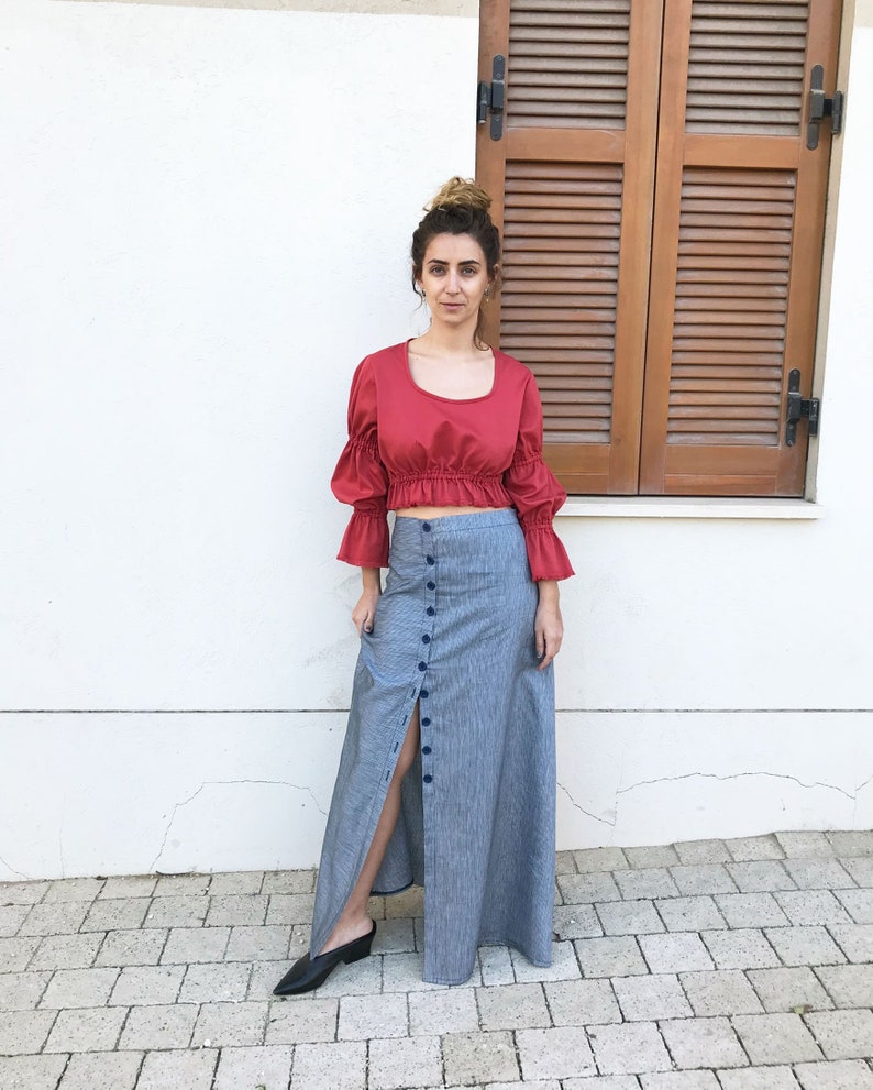 Red Top, Puff Sleeve Top, Cotton Top, Edwardian Top, Peasant Top, Retro Top, Summer Top, Long Sleeve Top, Red Crop Top, Women Crop Top image 4