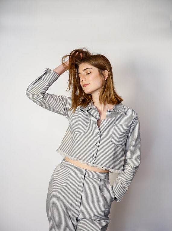 Chaqueta de mujer chaqueta de lino chaqueta a rayas | Etsy México