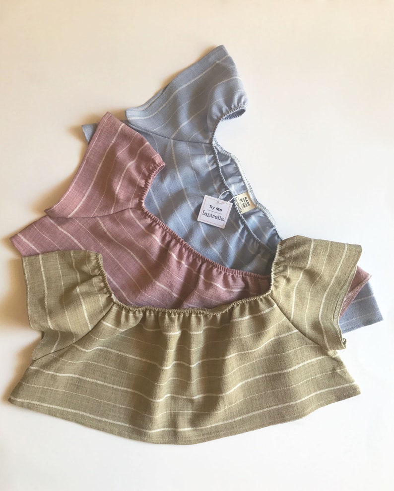 Striped Top, Linen Crop Top, Women Crop Top, Embroidered Top, off