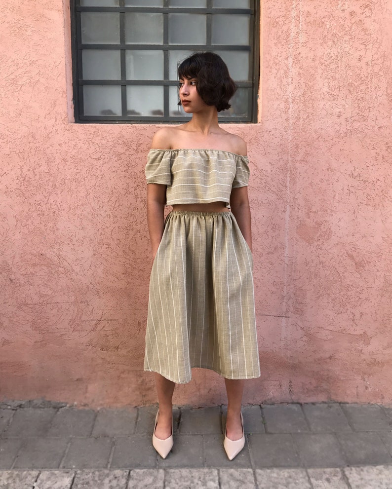 Striped Top, Linen Crop Top, Women Crop Top, Embroidered Top, off