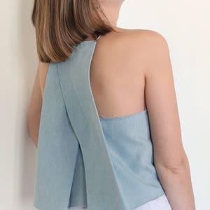 Women Top, Summer Top, Denim Top, Sleeveless Top, Extravagant Top, Denim Tank, Beach Top, Light Blue Top, Designer Top, Geometric Top image 3