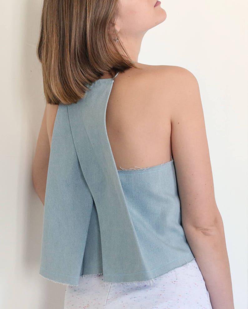 Women Top, Summer Top, Denim Top, Sleeveless Top, Extravagant Top, Denim Tank, Beach Top, Light Blue Top, Designer Top, Geometric Top image 3