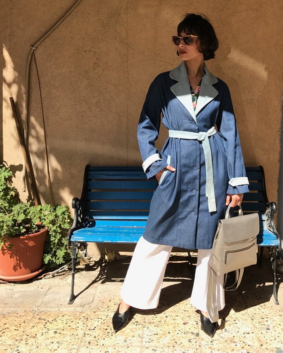 Denim trench coat outfit deals
