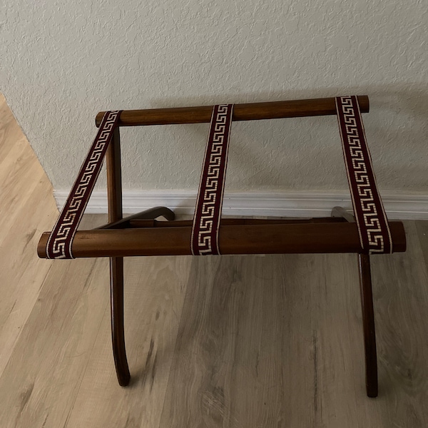 Luggage Suitcase Rack Stand Folding Extra Large Dark Wood Guest Room Vacation Rental See Photos and Description