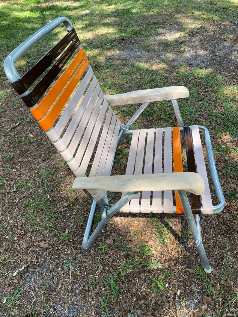 Lawn Chair Aluminum Vinyl Strap Folding Outdoor Lawn Beach Etsy