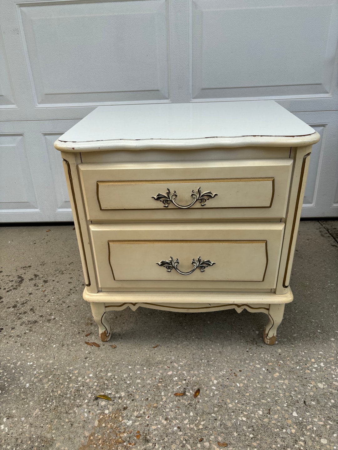 French Provincial Two Drawer Nightstand Mid Century Hollywood Regency ...