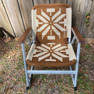 Macrame Rocking Low Profile Lawn Chair Wood Arms Aluminum Folding Backyard Camping Tailgating Chairs Sold Separately See Details