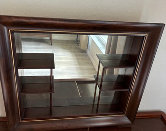 Wood Mirrored Shadow Box  Wall Shelf 30” x 26” x  5” Multilevel Knick Knack Display Distressed Mirror Read Description
