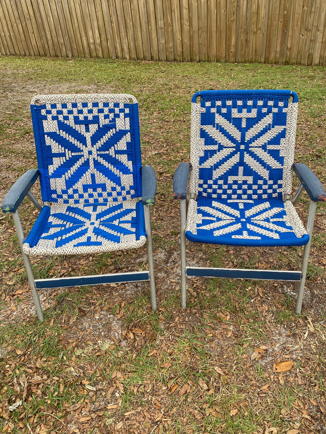 Macrame Lawn Chair Aluminum Folding Outdoor Bohemian 1970s Etsy