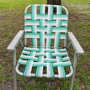 Lawn Chair Aluminum Webbed Folding Outdoor Woven Lawn Beach Chair Vintage Pre Owned Read Description