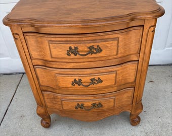 Kent Coffey French Provincial Three Drawer Vintage Wood Nightstand Mid Century at Florida Classic See Description