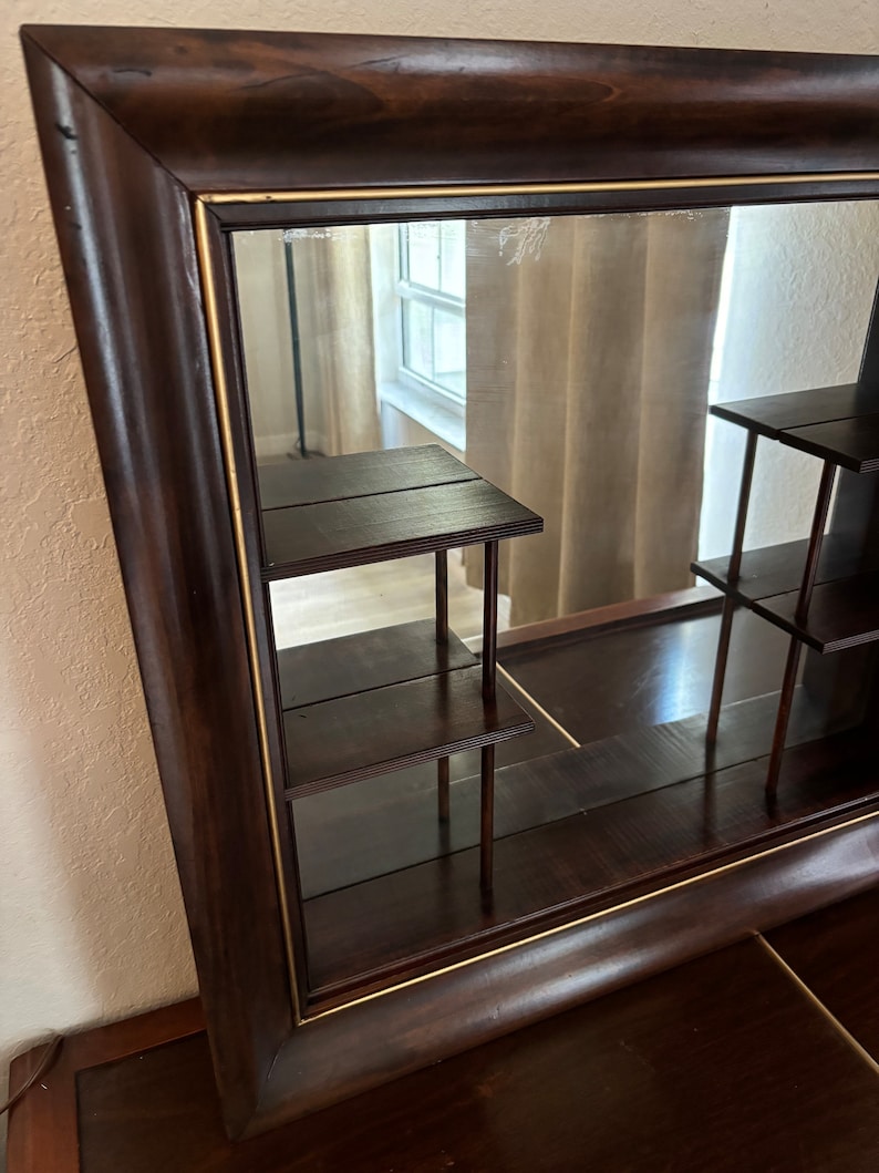 Wood Mirrored Shadow Box Wall Shelf 30” X 26” X 5” Multilevel Knick ...