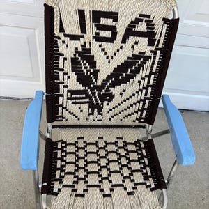 Macrame Lawn Chair USA Eagle Design Vintage Aluminum Folding Backyard Camping Tailgating Pre Owned Read Description