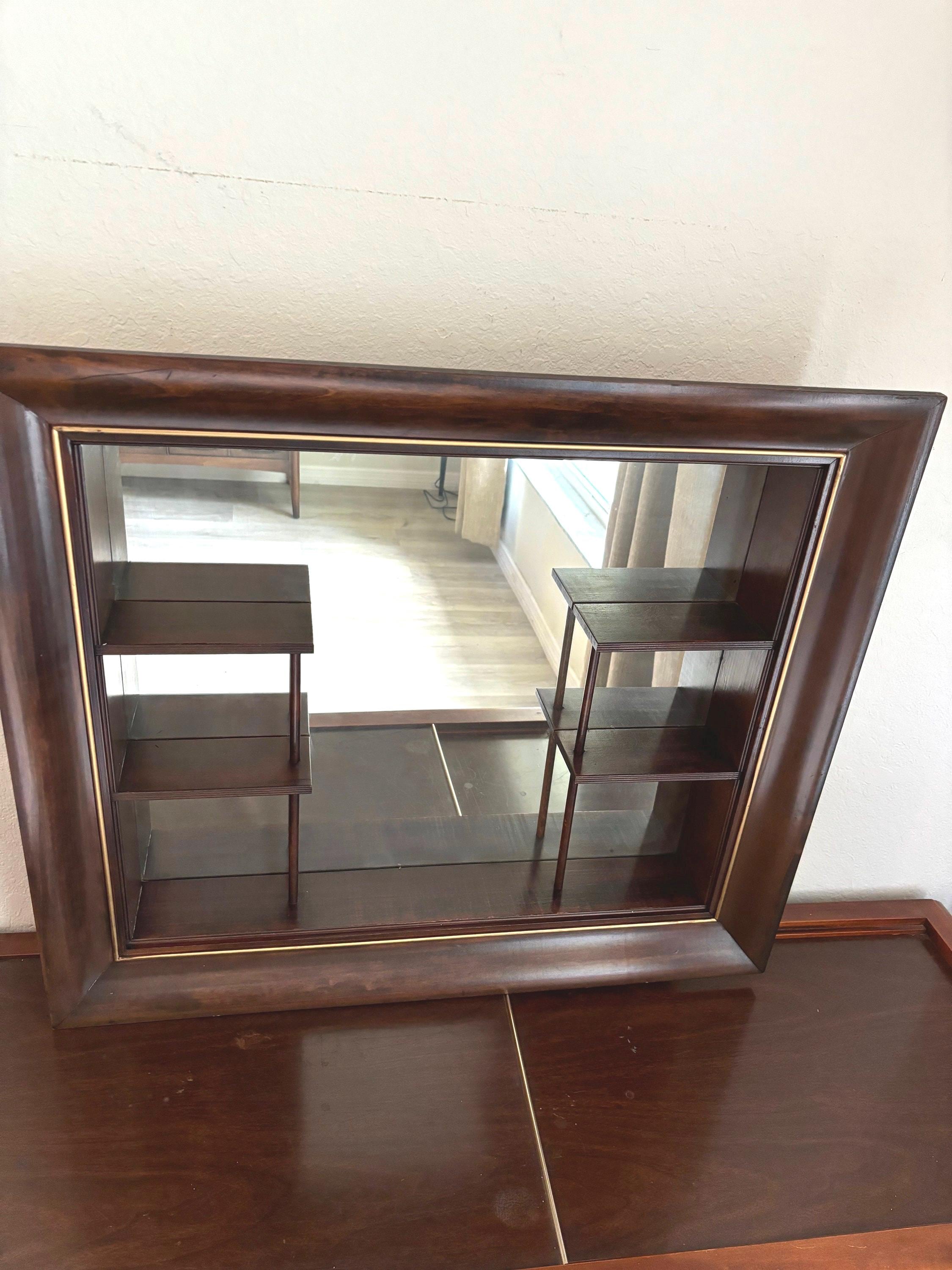 Wood Mirrored Shadow Box Wall Shelf 30” X 26” X 5” Multilevel Knick ...