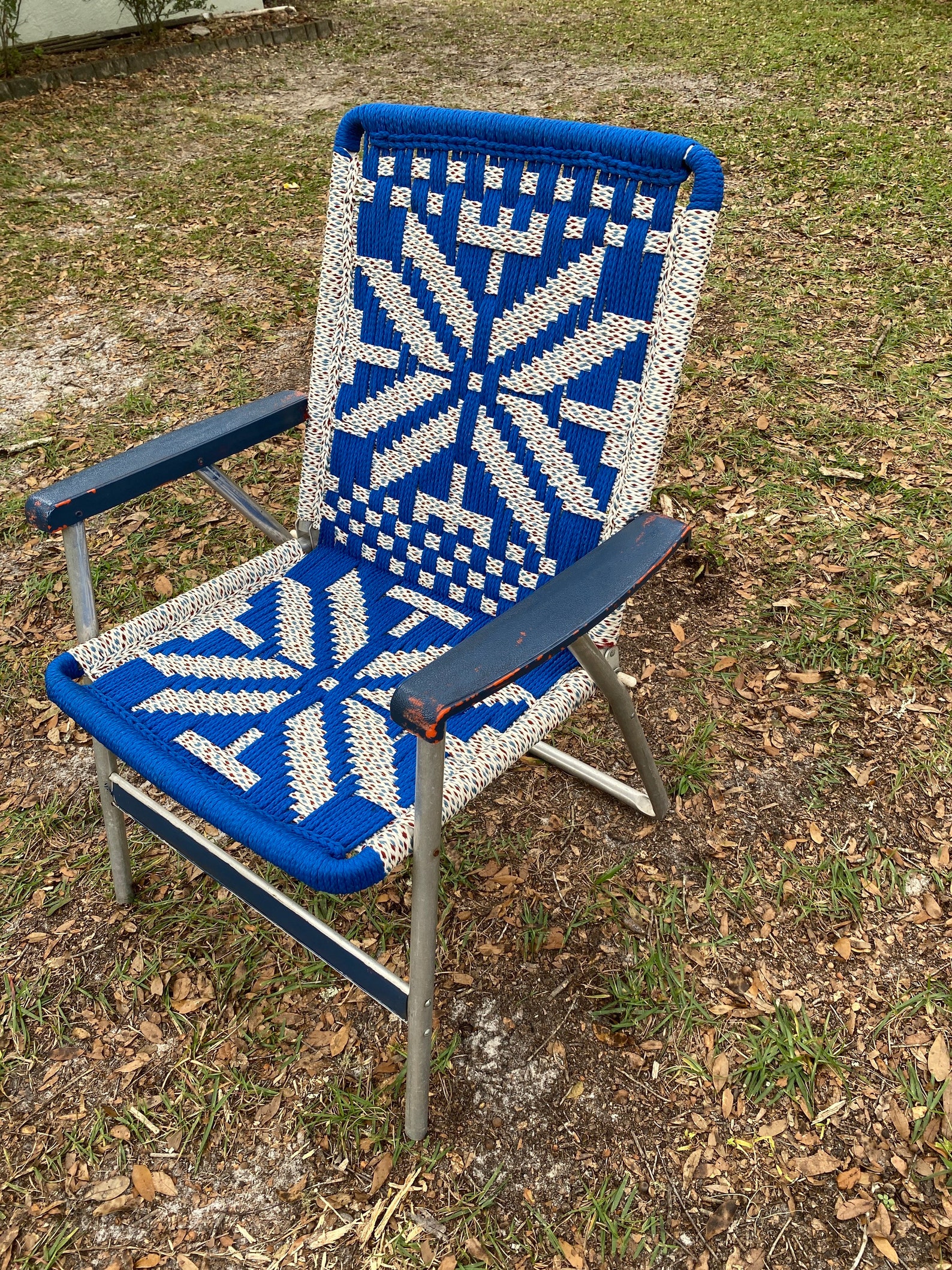 Macrame Lawn Chair Aluminum Folding Outdoor Bohemian 1970s Etsy