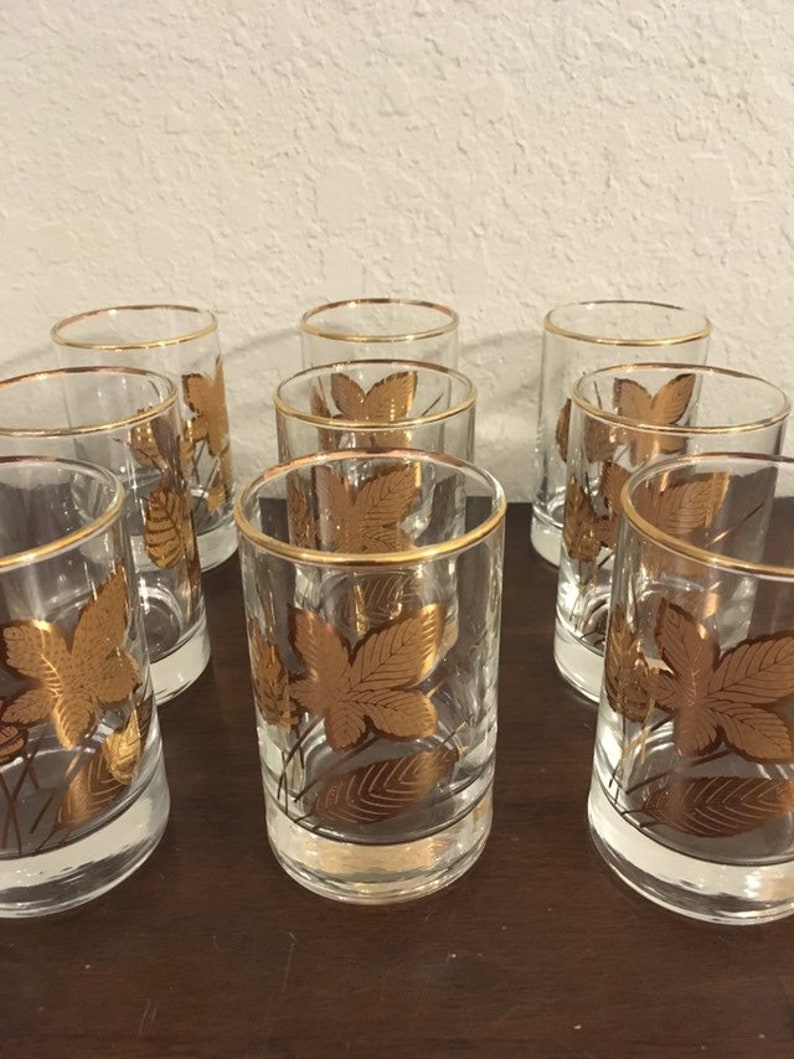 Libbey Gold Leaf Juice Glasses 4 Ounce Set of Nine Etsy