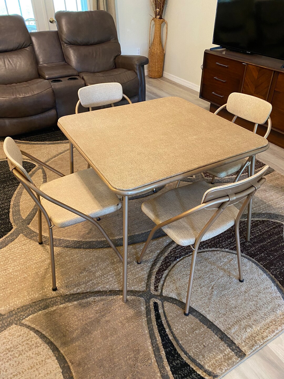 Cosco Card Table and 4 Folding Metal Chairs Padded Vinyl Seats and Back
