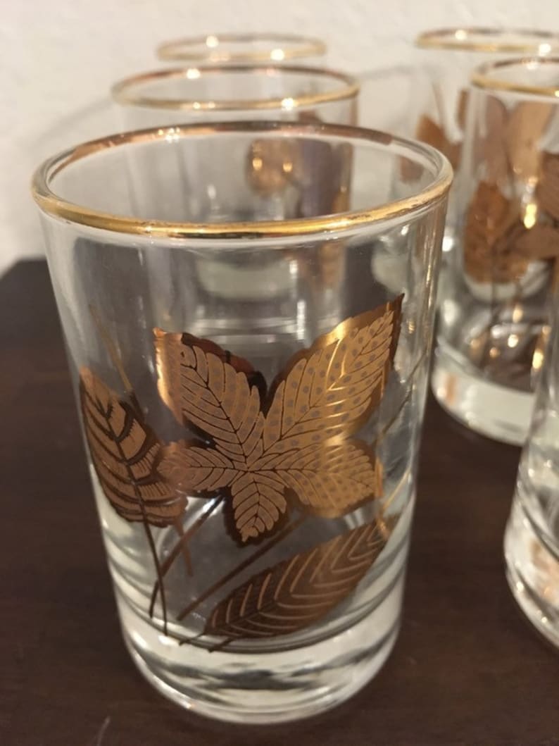 Libbey Gold Leaf Juice Glasses 4 Ounce Set of Nine Etsy
