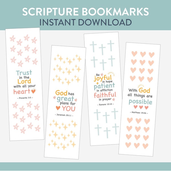 Kids Bible Verse Scripture Bookmarks, Church, Sunday School, Christian Education, Homeschool, Catholic Printables, Instant Download