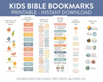 Kids Bible Bookmarks, Scripture Sunday School Printables (Digital Download)