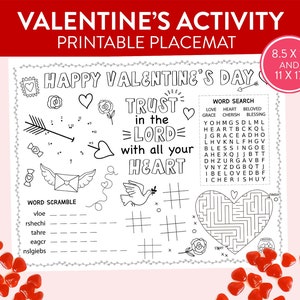 Tovaglietta per attività di San Valentino Pagine da colorare per bambini con Scritture bibliche Citazioni di versi artigianali Giochi stampabili cristiani cattolici della Scuola Domenicale