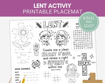 Lent Activity Sheet Kids Coloring Craft Bible Quote Catholic Sunday School Christian Scripture Printable Games Table Spring Easter Placemat