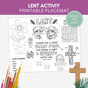 Lent Activity Sheet Kids Coloring Craft Bible Quote Catholic Sunday School Christian Scripture Printable Games Table Spring Easter Placemat