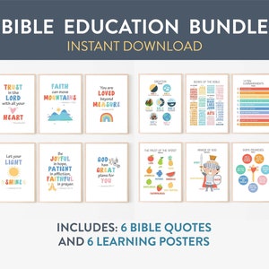 Bundle, Kids Bible Verse, Wall Art, Scripture & Learning Posters, Church, Sunday School Decor, Homeschool, Christian Educational Posters