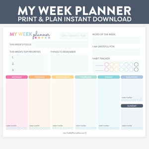 Week Planner Planning Calendar Goal Setting Mindset Goals Family Home Binder House Contributions Tasks Instant Download. Printable Schedule