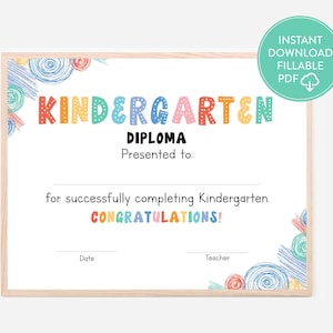 Abschlussfeier bearbeitbares Zertifikat Sofortiger Download Druckbares Kindergarten-Diplom bearbeitbare Schulzeremonie Grundschullehrer-Klassenzimmer