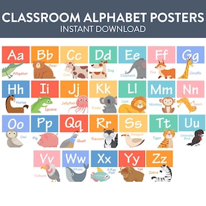 Carteles del alfabeto para el aula, educación en el hogar, preescolar, decoración Montessori, recursos educativos de aprendizaje para niños pequeños, maestros de educación temprana primaria