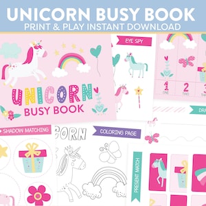 Unicorn Busy Book for Kids Educational Resources Homeschool Pre-School Montessori Kindergarten Classroom Learning Binder Rainbow Colors