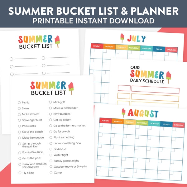 Sommer Bucket List für Kinder, Planer, Kalender, Checkliste, Stundenplan, Homeschool, Mama, Kinder, Kinder, Schulferien, Urlaub, To-Do Liste