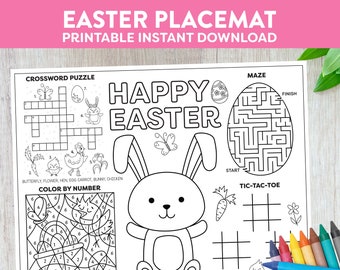 Kids Easter Activity Placemat, Coloring Page, Games (PDF Download)
