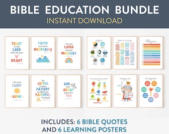 Bundle, Kids Bible Verse, Wall Art, Scripture & Learning Posters, Church, Sunday School Decor, Homeschool, Christian Educational Posters