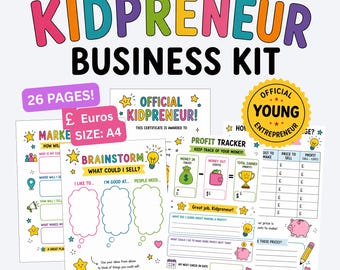 Kidpreneur Business Kit: Printable Entrepreneur Workbook for Kids (Digital Download) Euro Version A4 Money Marketing Learning