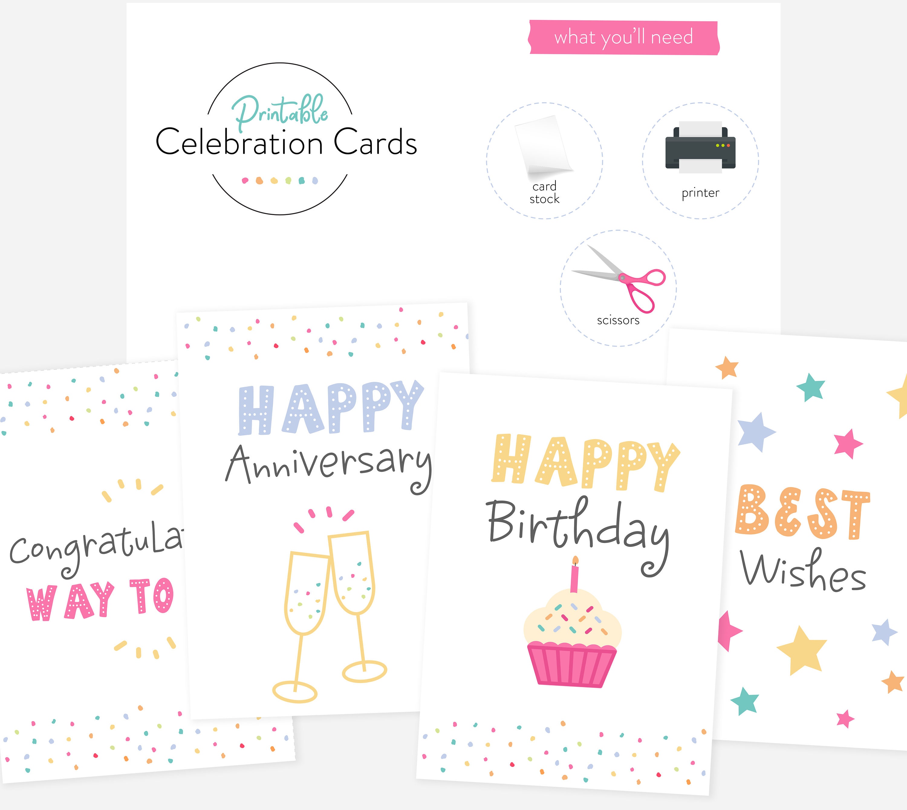 4 Printable Greeting Cards - 15 Wrapping Paper Designs - Happy Birthday ...