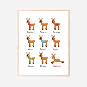 Rudolph red nariz reno pared arte niños decoración Navidad cartel de la casa de juegos homeschool Pre-escuela Montessori estacional fiesta de vacaciones Villa Villa