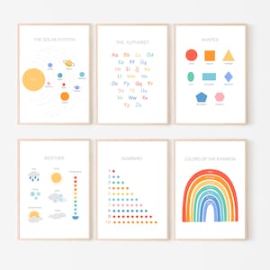 Färgglad väggkonst för barn, pedagogiska tryck för hemundervisning, förskola och Montessori-affischer med cirkeltid, utskrivbara paket, lärarresurser