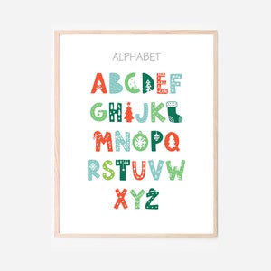 Noël ABC Lettres Alphabet Wall Art Kids Decor Educational Poster Playroom Homeschool Pre-School Montessori Seasonal Holiday