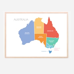 Australisch - Kaart van Australië Kids Wall Art Room Decor Educatieve Prints voor Slaapkamer, Speelkamer, Home School, Pre-School, Montessori Posters