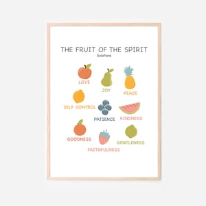 Fruit of the Spirit Kids Scripture Poster Church Sunday School Decor Homeschool Catholic Christian Classroom Decor Nursery Bedroom Playroom