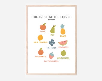 Fruit of the Spirit Kids Scripture Poster Church Sunday School Decor Homeschool Catholic Christian Classroom Decor Nursery Bedroom Playroom